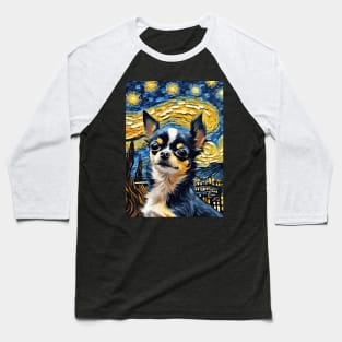 Chihuahua Dog Breed Painting in a Van Gogh Starry Night Art Style Baseball T-Shirt